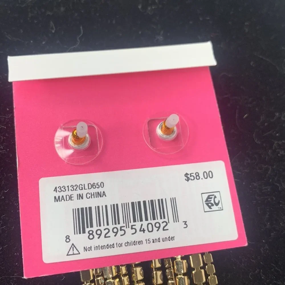 Betsey Johnson floral stone linear fringe earrings NWT - Picture 8 of 8